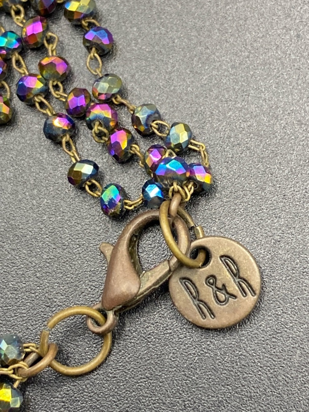 RAW & REBELLIOUS Multi-Layer Lariat Aurora Borealis Crystal Necklace - Picture 6 of 7